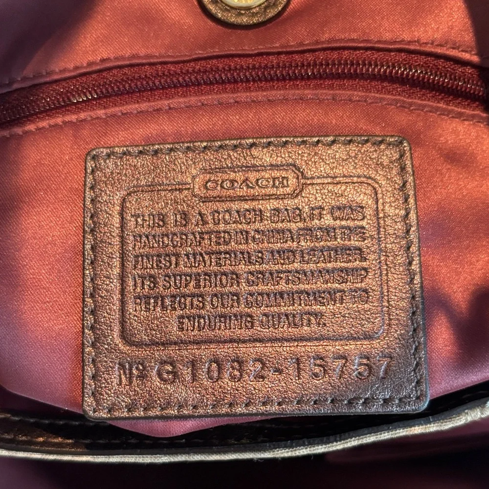 Coach Khaki Signature Jacquard Shoulder Bag with Dark Brown Trim - Picture 14 of 17